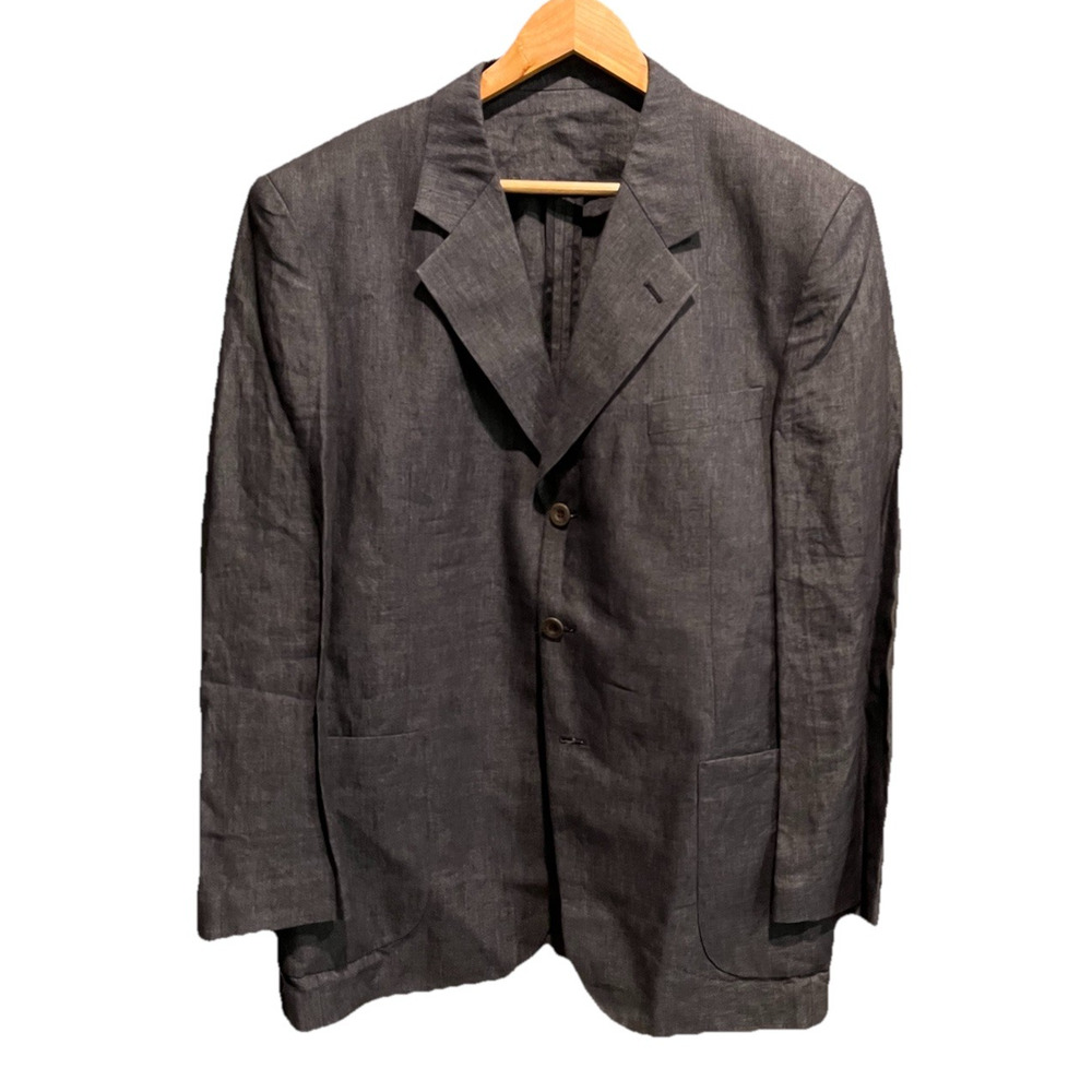 Balmain Paris Gray 100% Linen Three Button Men's Blazer Jacket Size 52/54 (XL)